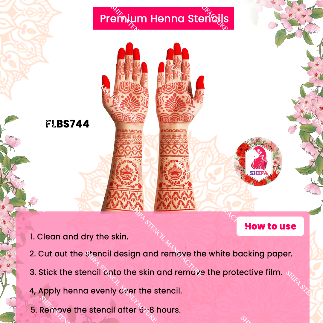 FLBS 744 Sparkling Diwali Theme Design Double Hand Henna Stencil